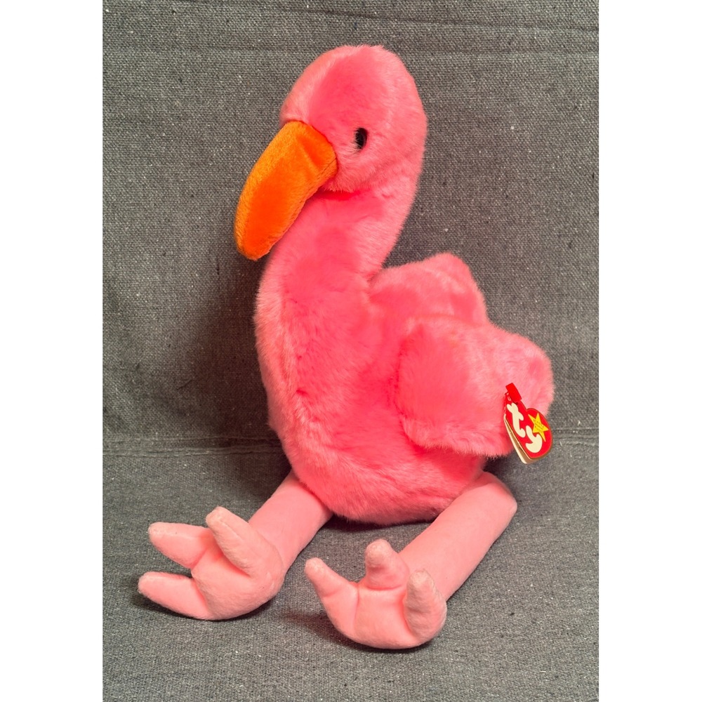 Ty Beanie Buddy Pinky the Flamingo Neon Pink Plush Bird 1998 Vintage